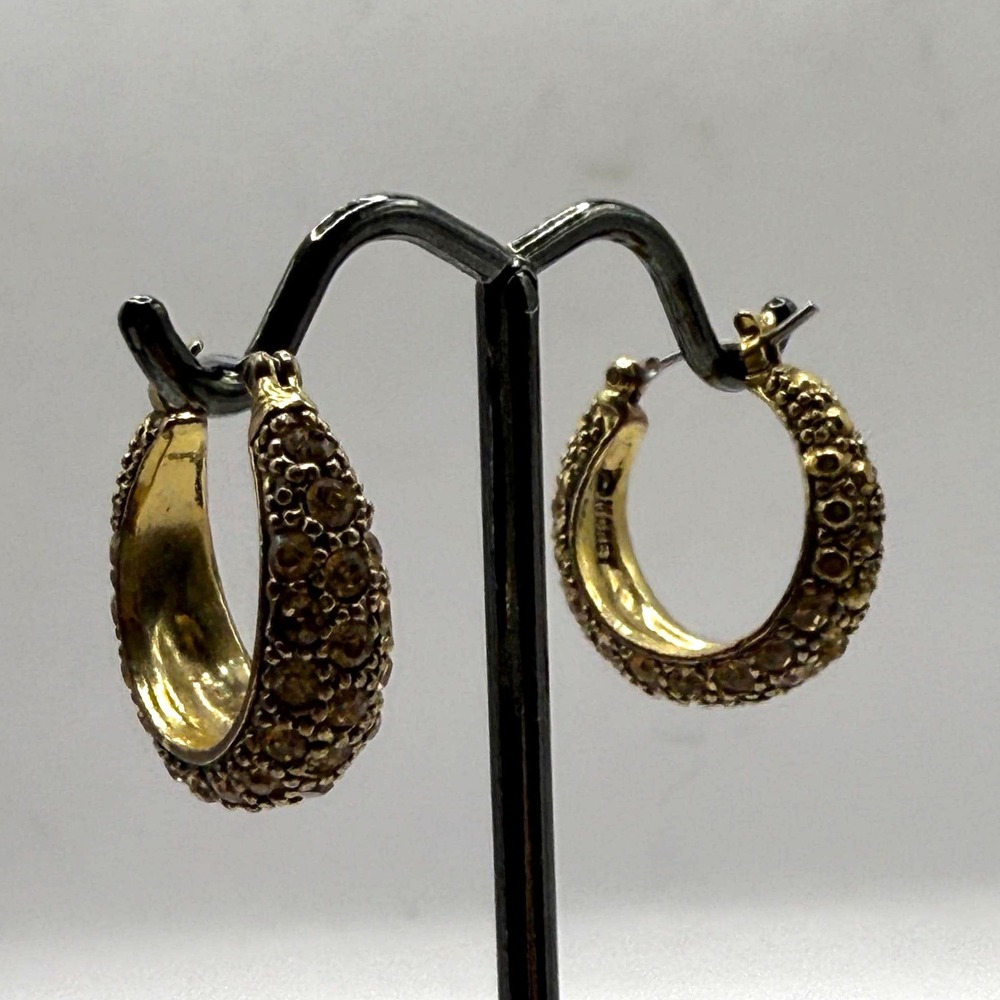 Vintage Gold Tone Pave Rhinestone Hoop Earrings‎ – Monet Signed